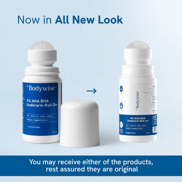 Be Bodywise 4% Aha Bha Underarm Roll On 50ml | 2% Lactic Acid, 1% Mandelic Acid, 1% Salicylic Acid | Controls Odour & Reduces Pigmentation | 0% Alcohol & 0% Aluminium | Fragrance Free